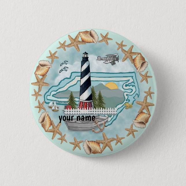 North Carolina Muscheln Leuchtturm Button (Vorderseite)