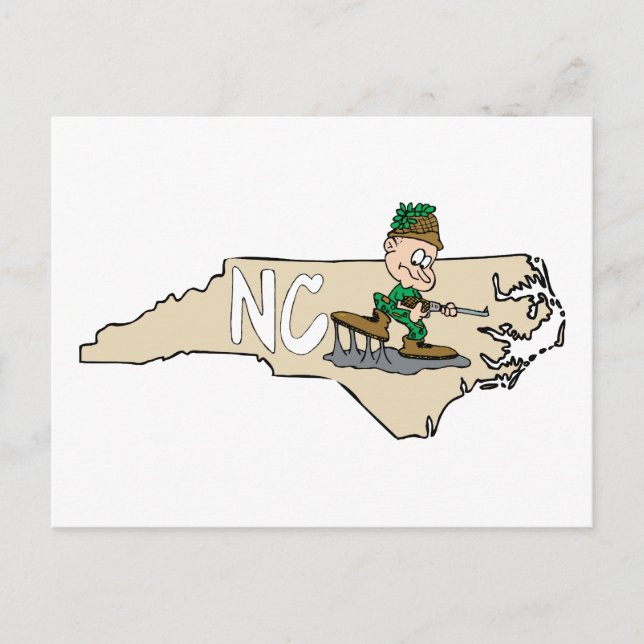 North Carolina NC Cartoon Map mit Hunter Postkarte (Vorderseite)