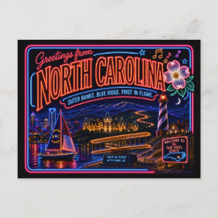North Carolina Neon State Retro Vintage Postkarte