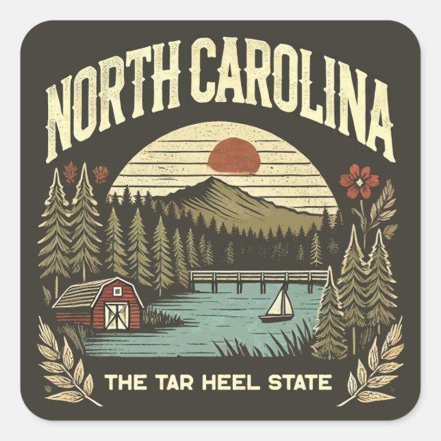 North Carolina Quadratischer Aufkleber (Vorderseite)