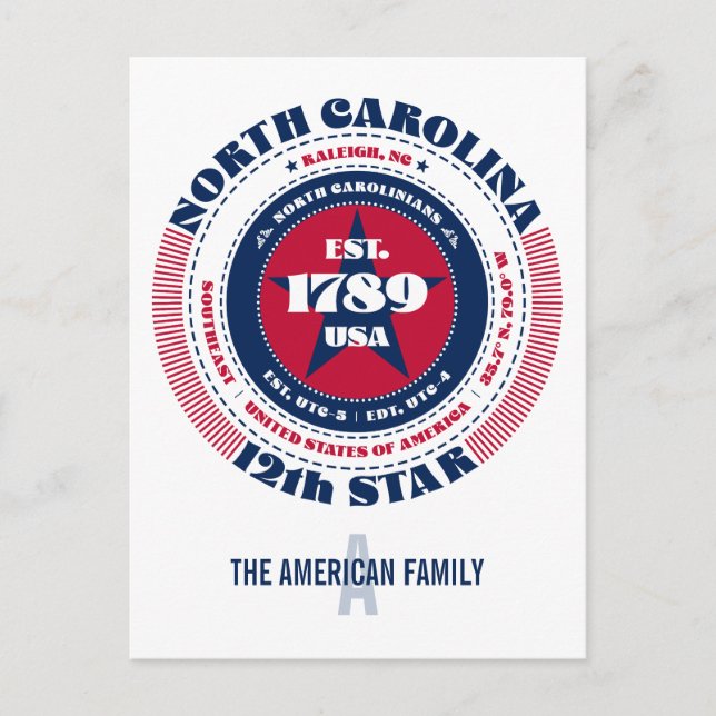 North Carolina, Raleigh, NC, Patriotic, Monogram Postkarte (Vorderseite)
