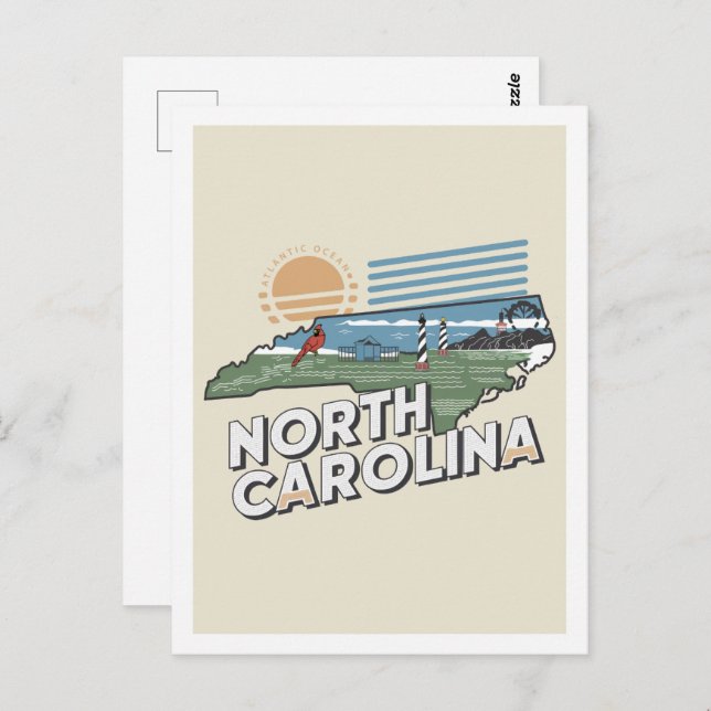 North Carolina Retro Travel Design Iconic USA Postkarte (Vorne/Hinten)