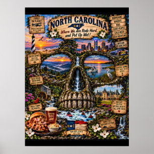 North Carolina Schädel Kunst Druck State of Mind Poster