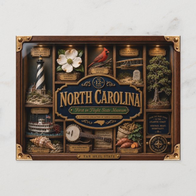 North Carolina Shadow Box 3D Figurine Staat Postkarte (Vorderseite)