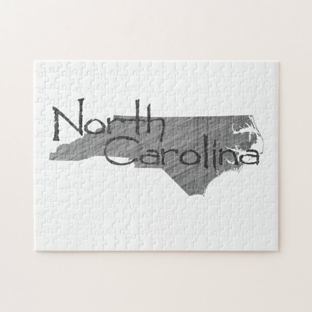 North Carolina Shaped Old Gray Chalkboard and Name Puzzle (Horizontal)