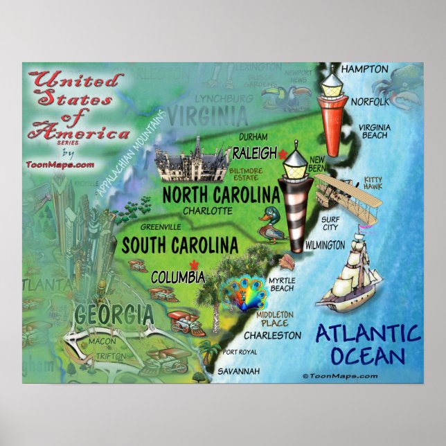 North Carolina South Carolina USA Poster (Vorne)
