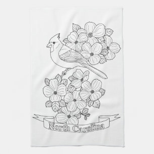 North Carolina Staat Bird and Blume Coloring Page Geschirrtuch