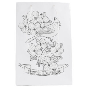 North Carolina Staat Bird and Blume Coloring Page Mittlere Geschenktüte