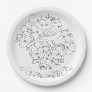 North Carolina Staat Bird and Blume Coloring Page Pappteller
