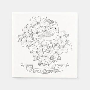 North Carolina Staat Bird and Blume Coloring Page Serviette
