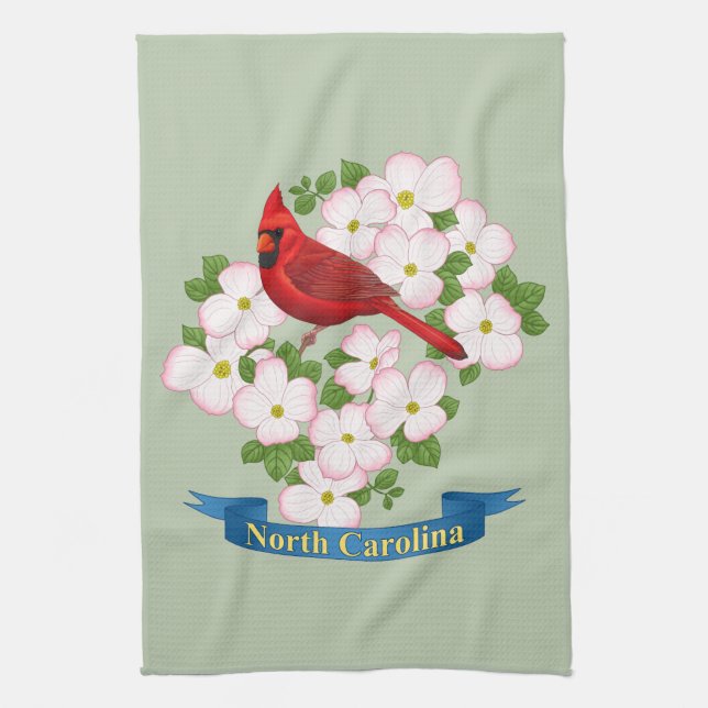 North Carolina Staat Kardinal Bird Dogwood Blume Geschirrtuch (Vertikal)