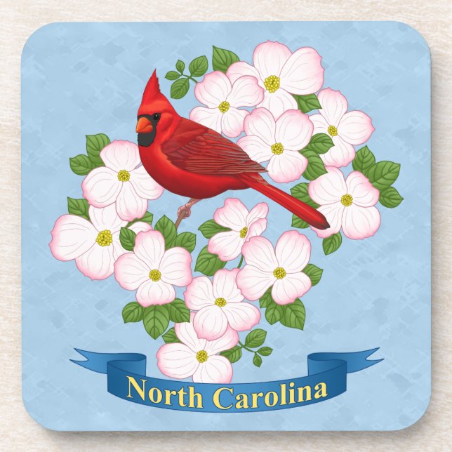 North Carolina Staat Kardinal Bird Dogwood Blume Getränkeuntersetzer (Vorderseite)