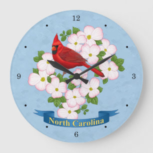 North Carolina Staat Kardinal Bird Dogwood Blume Große Wanduhr