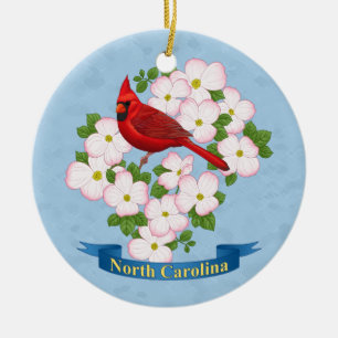 North Carolina Staat Kardinal Bird Dogwood Blume Keramikornament