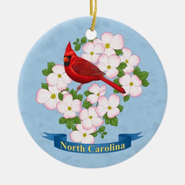 North Carolina Staat Kardinal Bird Dogwood Blume Keramikornament (Vorne)