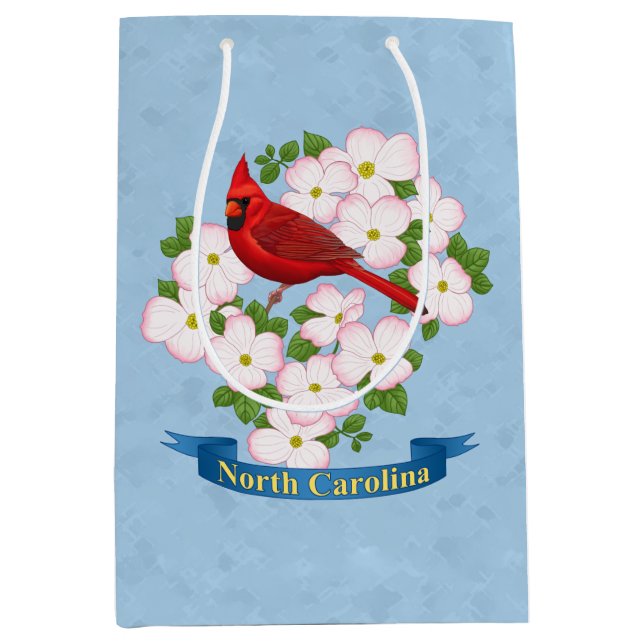 North Carolina Staat Kardinal Bird Dogwood Blume Mittlere Geschenktüte (Vorderseite)