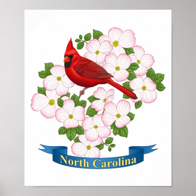 North Carolina Staat Kardinal Bird Dogwood Blume Poster (Vorne)