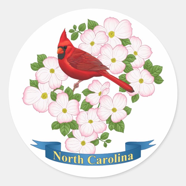 North Carolina Staat Kardinal Bird Dogwood Blume Runder Aufkleber (Vorderseite)