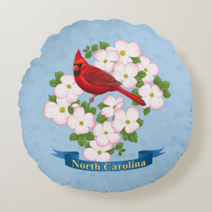 North Carolina Staat Kardinal Bird Dogwood Blume Rundes Kissen