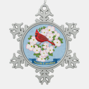 North Carolina Staat Kardinal Bird Dogwood Blume Schneeflocken Zinn-Ornament