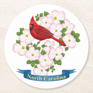North Carolina Staat Kardinal & Dogwood Blume Runder Pappuntersetzer