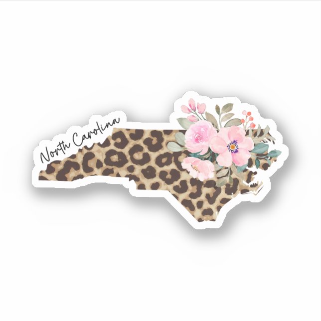 North Carolina Staat Leopard Print mit Blume Aufkleber (Vorderseite)