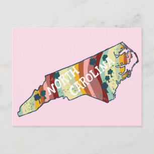 North Carolina Staat Map Illustriert kühl farbig Postkarte