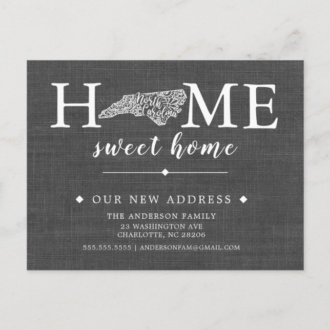 NORTH CAROLINA Staat Moving Announcement Post Card Ankündigungspostkarte (Vorderseite)