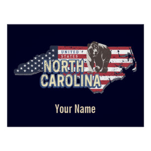 North Carolina Staat United Staaten Map USA Vintag Poster