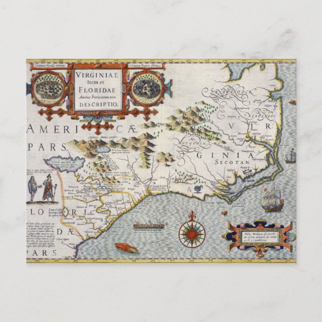 North Carolina, Titel "Virginiae item et Floridae" Postkarte (Vorderseite)