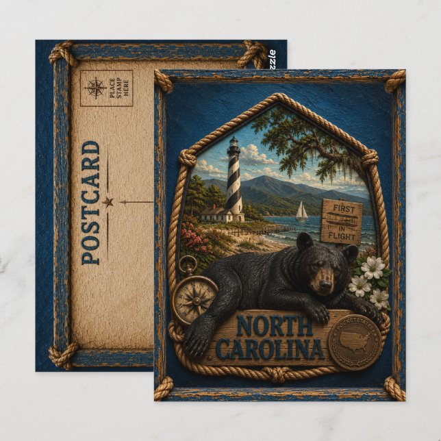 North Carolina Vintage Reise Postkarte (Vorne/Hinten)