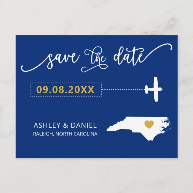 North Carolina Wedding Save the Date Map Postcard Postkarte (Vorderseite)
