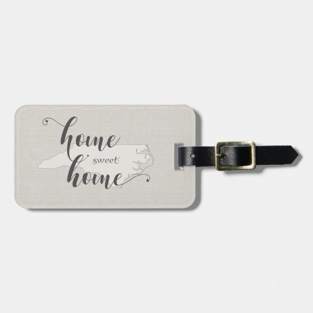 North Carolina - Zuhause Sweet Zuhause burlap look Gepäckanhänger (Vorderseite horizontal)