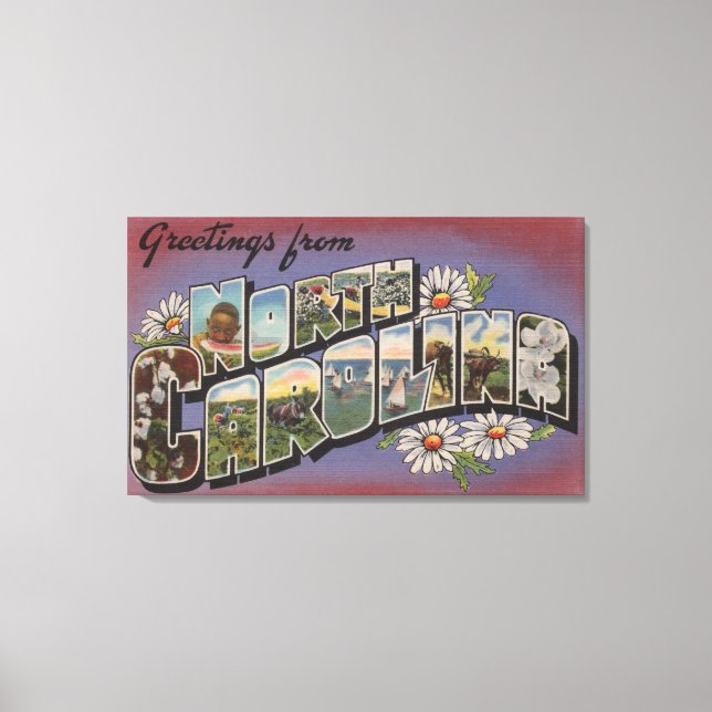 North CarolinaGroße Buchstabenszenen 4 Leinwanddruck (Vorderseite)