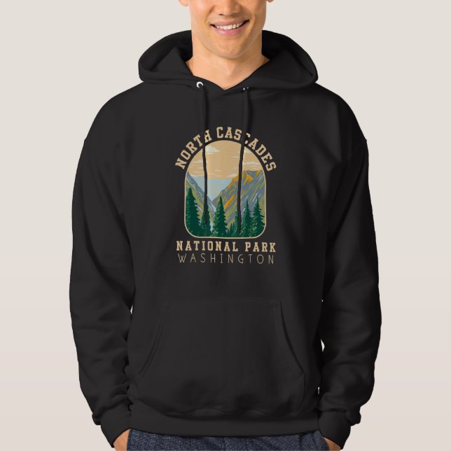 North Cascades National Park Washington Retro Vint Hoodie (Vorderseite)