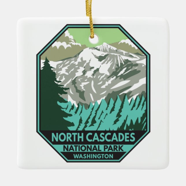 North Cascades Nationalpark Goode Mountain Retro Keramikornament (Vorderseite)