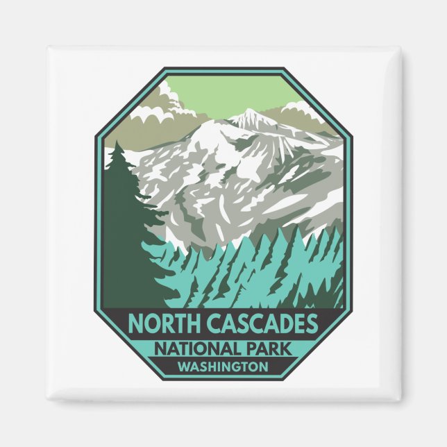 North Cascades Nationalpark Goode Mountain Retro Magnet (Vorne)