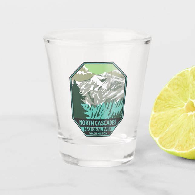 North Cascades Nationalpark Goode Mountain Retro Schnapsglas (Vorderseite)