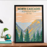 North Cascades Nationalpark Washington Vintag Poster<br><div class="desc">North Cascades Vektorgrafik Design. Der Park besteht aus einem nördlichen und südlichen Abschnitt,  der vom Skagit Fluss geteilt wird,  der durch die Stauseen des Ross Lake National Recreation Area fließt.</div>