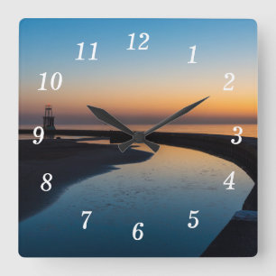 North Chicago Lighthouse Dawn Wall Clock Quadratische Wanduhr