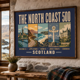 North Coast 500 Schottland Landmarks Illustration Poster