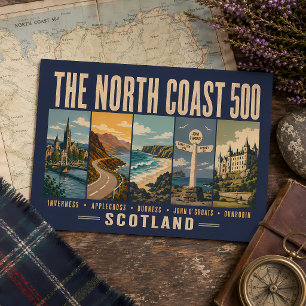 North Coast 500 Schottland Landmarks Illustration Postkarte