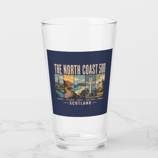 North Coast 500 Scotland Landmarks Illustration Glas (Vorderseite)