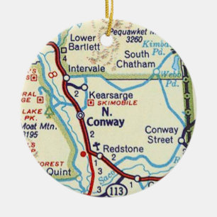 North Conway, NH Vintag Map Keramik Ornament