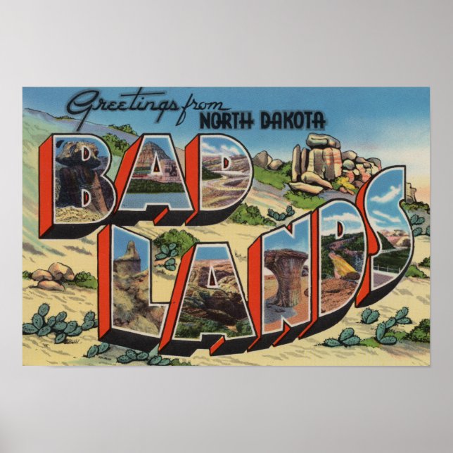 North Dakota - Badlands - Große Buchstabenszenen Poster (Vorne)