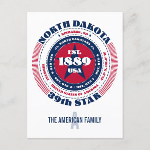 North Dakota, Bismarck, ND, Patriotic, Monogram Postkarte