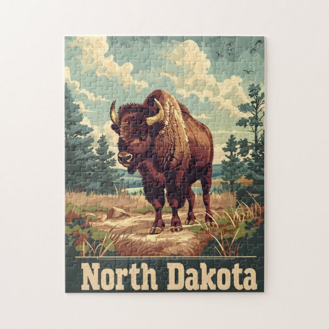 North Dakota Bison Vintag Puzzle (Vertikal)