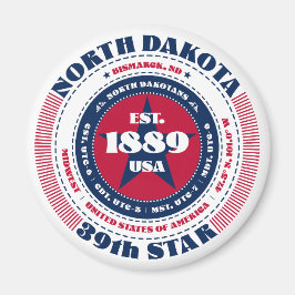 North Dakota Circle Typografy Souvenir Magnet