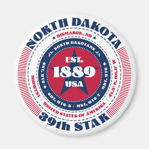 North Dakota Circle Typografy Souvenir Magnet