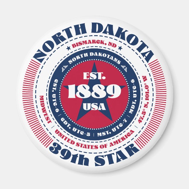 North Dakota Circle Typografy Souvenir Magnet (Vorne)